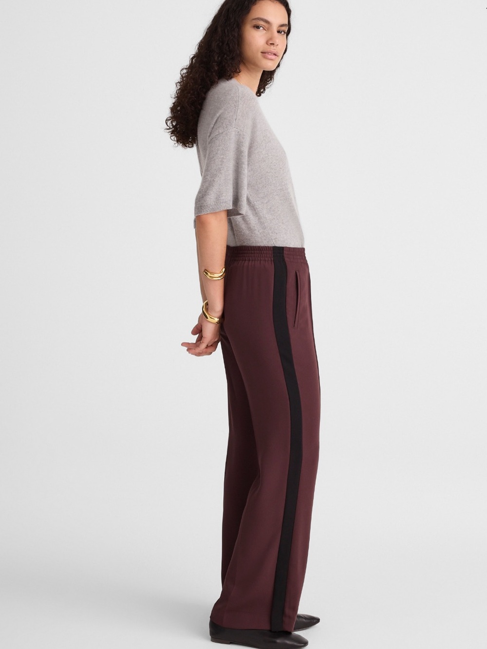 Madewell Maroon Wide-Leg Pants with Black Side Stripe
